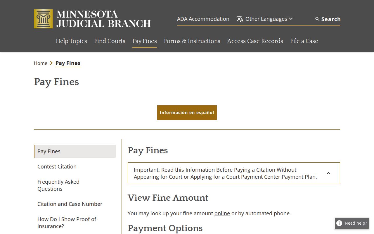 Swift County traffic warrant payment options listed by the Minnesota Judicial Branch