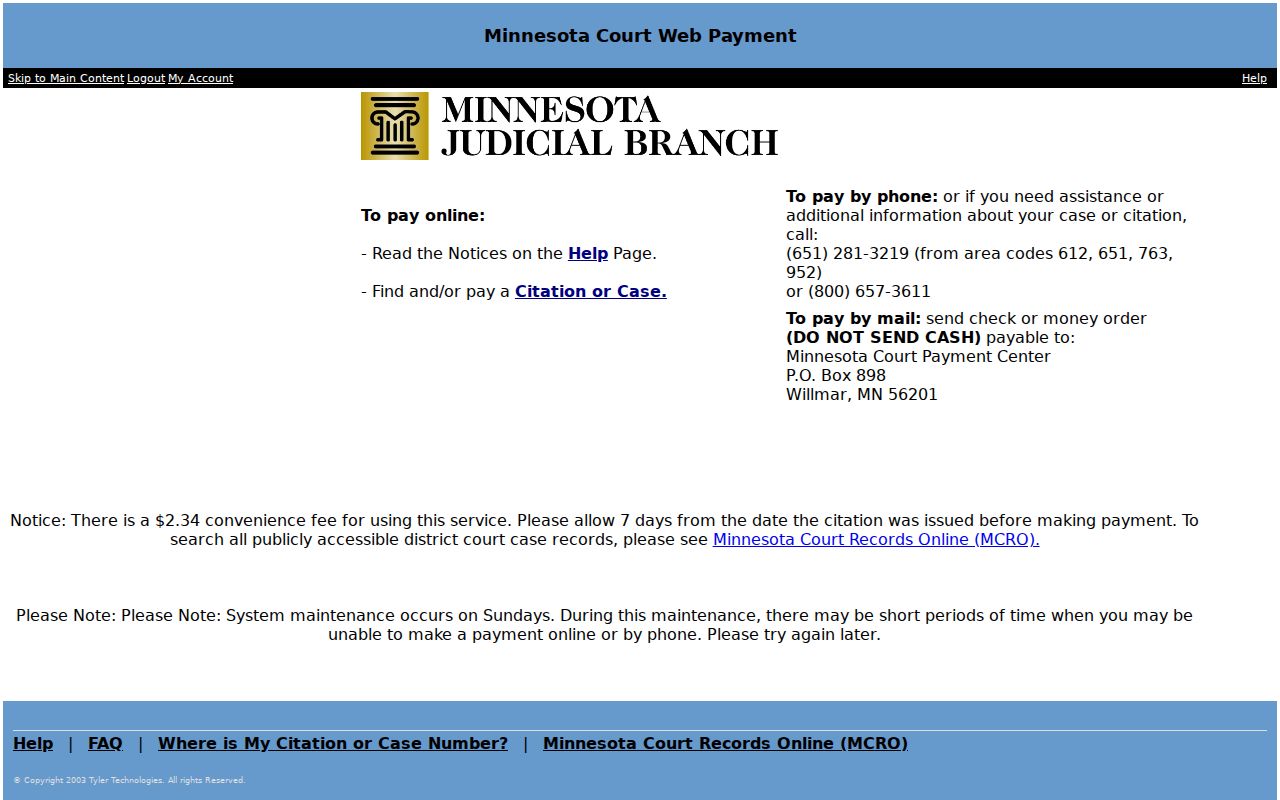 Swift County traffic warrant record shown in the Minnesota court payment lookup