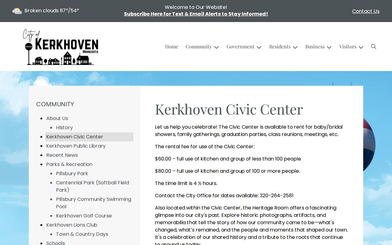 Kerkhoven civic center and city hall building where warrant questions are routed